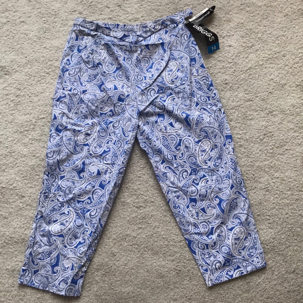 Briggs Blue & White Floral Cropped Length Pants (size 14)